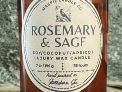 Rosemary and sage scented luxury wax candle.